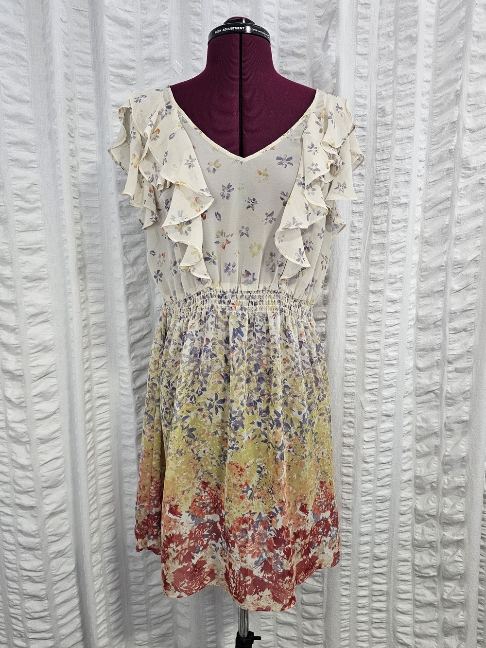 LC Lauren Conrad Sheer Floral Ruffle Summer Dress Cream Festival Fairycore